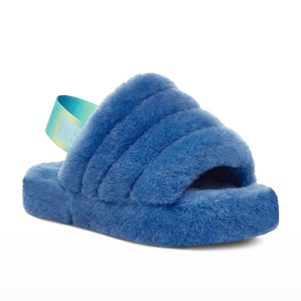 Blue UGG Fluff Yeah Quilted Shearling Slingback Slippers (KIDS)